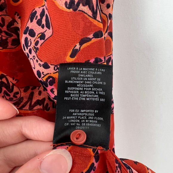 Anthropologie Maeve Darby Leopard Cheetah Print Smocked Ruffle Blouse Top Shirt - Picture 5 of 9